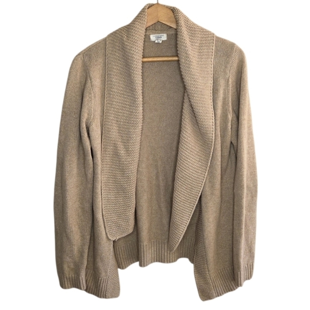Lands' End Canvas Tan Open Front Cardigan Sweater Size Small Boho Casual Chic
